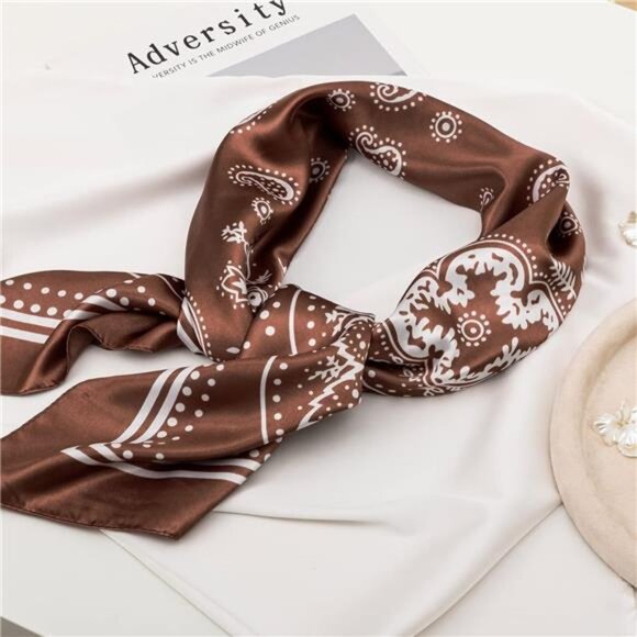 Womens satin square head scarf silk hair wrap bandana neck scarf set 35 inch top - Picture 4 of 7